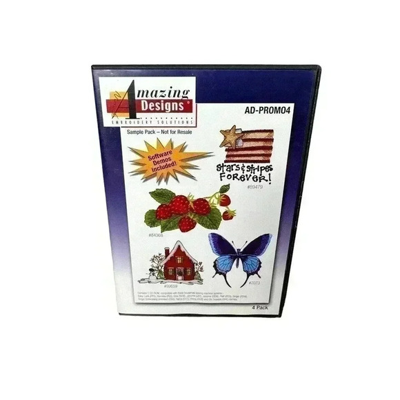 Amazing Designs 4 Pack CD-ROM AD-PROMO4 Sample Pack for Household Sewing Machine - Picture 1 of 4